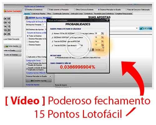 Vídeo: poderoso fechamento de 15 pontos na Lotofácil